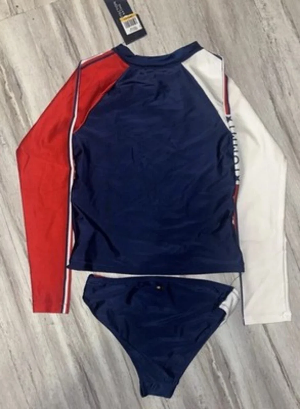 Tommy Hilfiger Girls Stripe Red White Blue 2 Piece Swimsuit Small/7 Bikini New